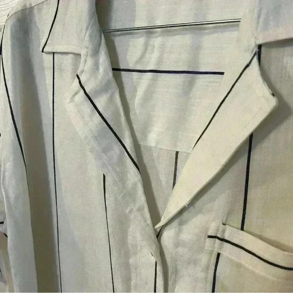 Velvet Heart Women’s White Black Stripe Linen Blend Button Down Shirt Medium - Picture 2 of 6